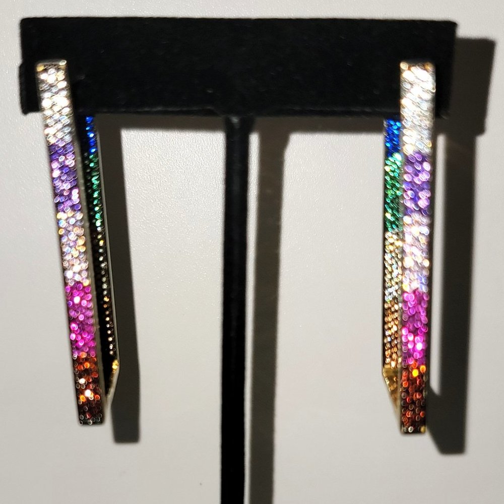 Sterling Rectangular Earrings 24k Plate Swarovski… - image 3